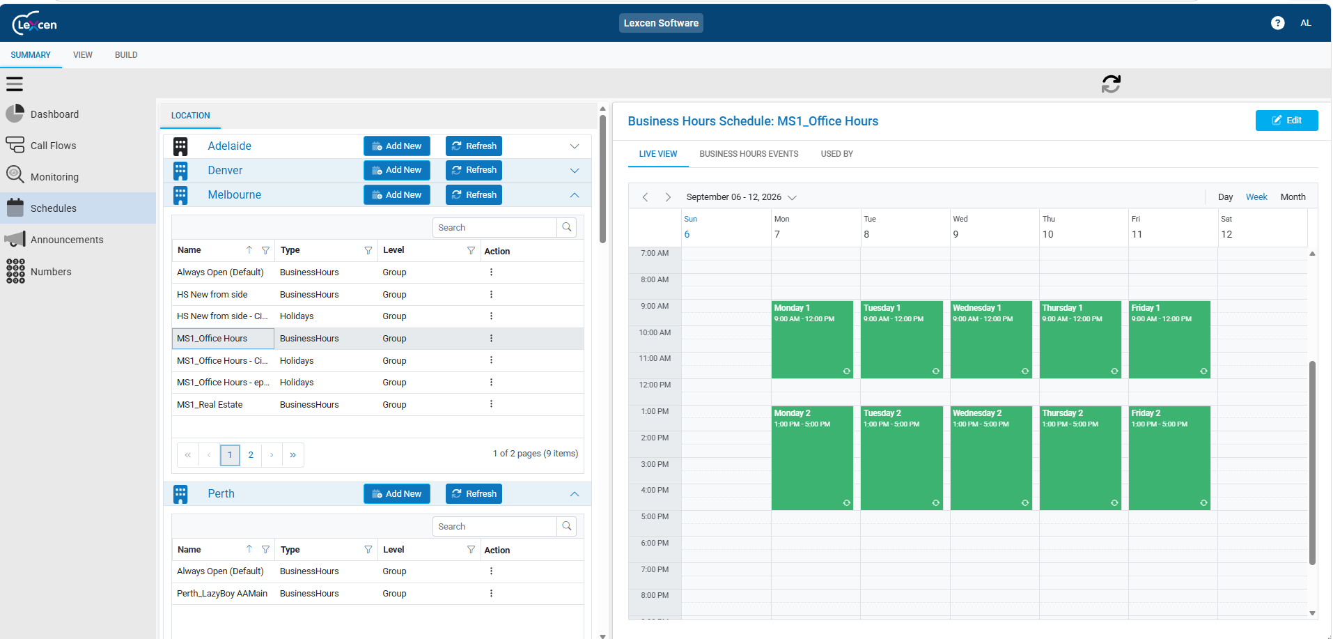 Visual calendar schedule management interface